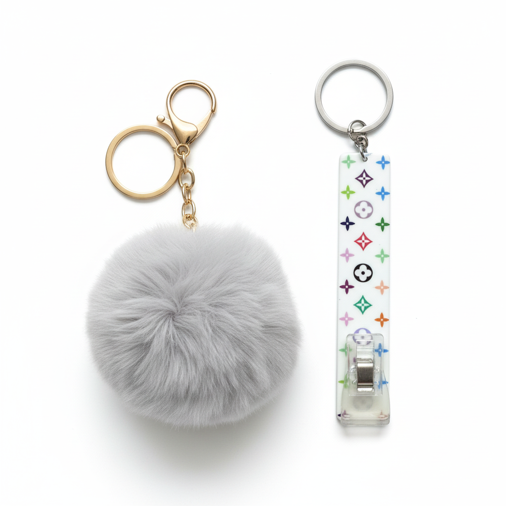 Pom Pom Keychain charm with a clip-on Keychain