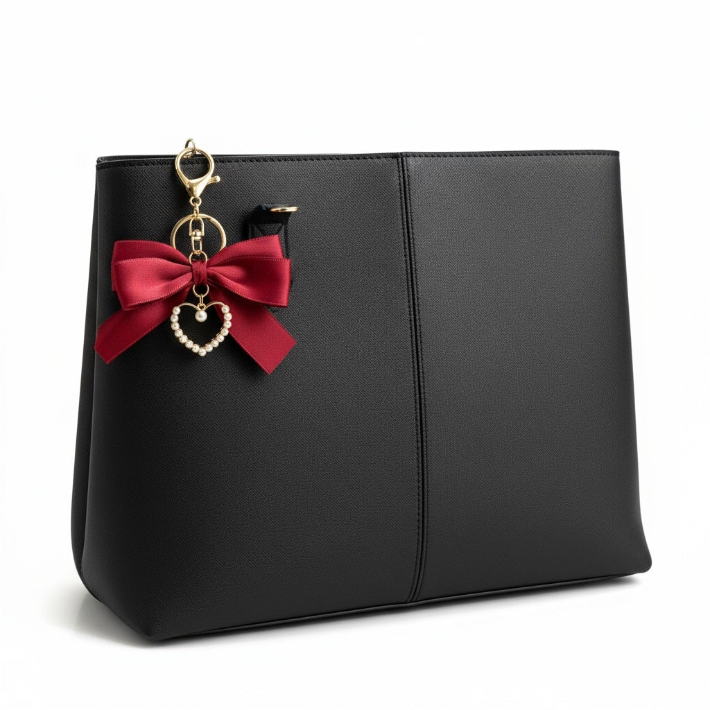 Bow Bead Heart-Shaped Keychain Charm