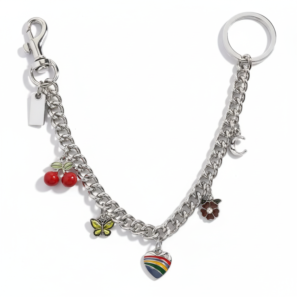 CHERRY & HEART SILVER CHARM CHAIN