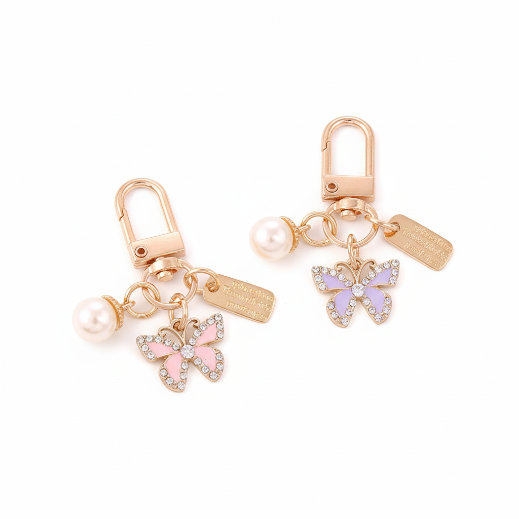 Butterfly Pearl keychain Charm Set of 2