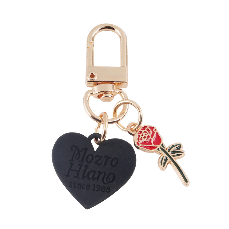 Chic Heart & Rose Keychain Charm Set of 2