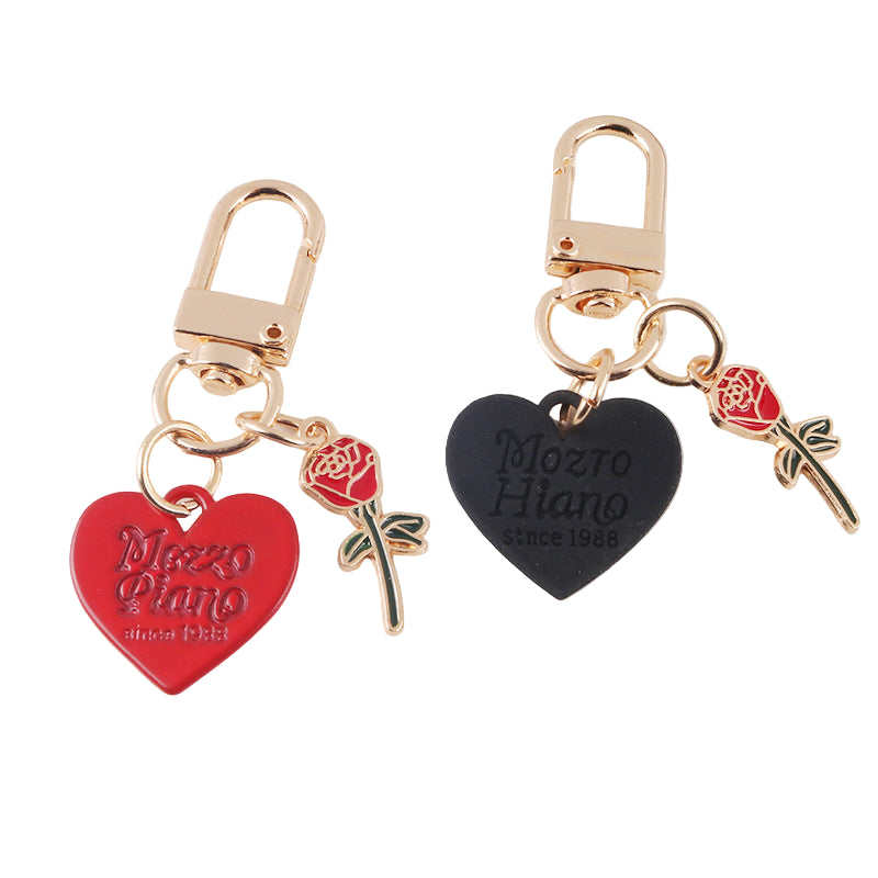 Chic Heart & Rose Keychain Charm Set of 2