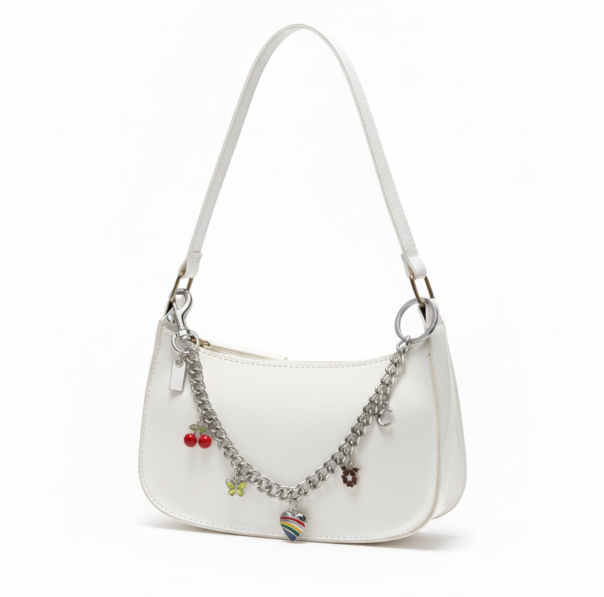 CHERRY & HEART SILVER CHARM CHAIN