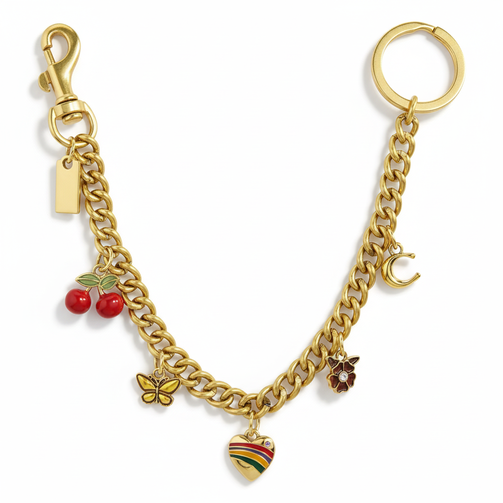 CHERRY & HEART GOLD CHARM CHAIN