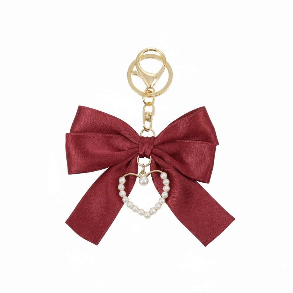 Bow Bead Heart-Shaped Keychain Charm